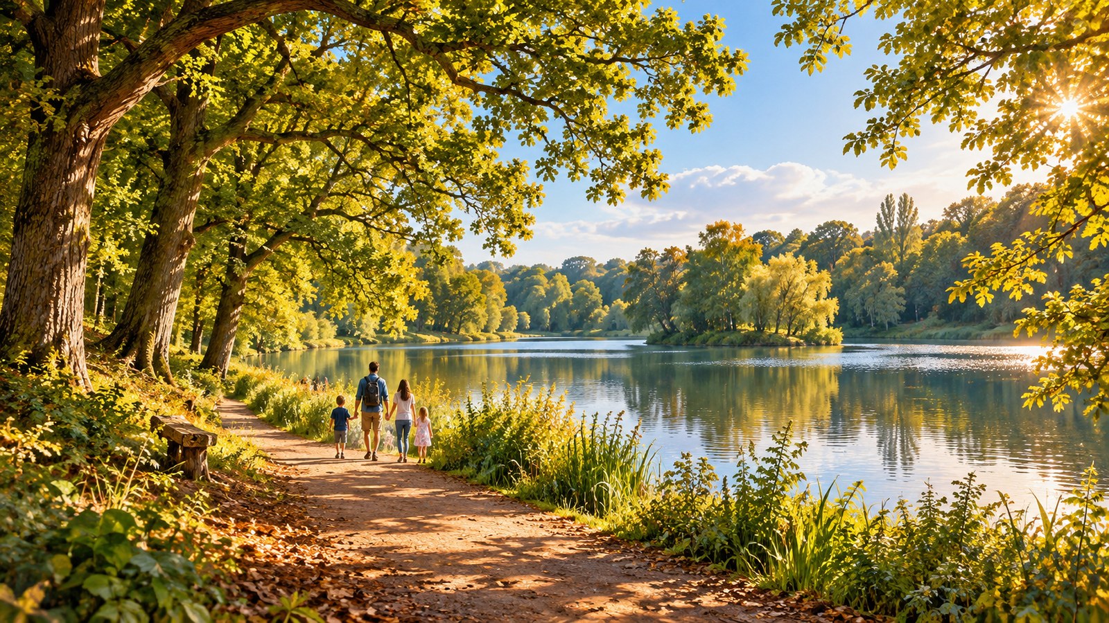 Artist's impression of a representative lakeside woodland walk in Crawley's Tilgate landscape